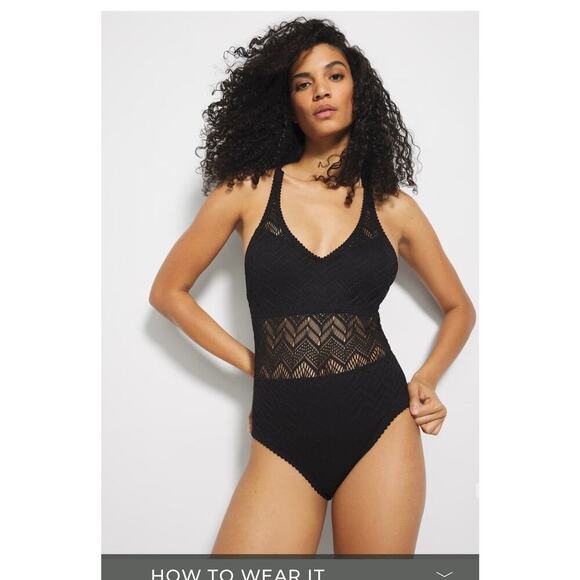 Soma Swim Crochet one piece suit Black size 12 NWOT - Picture 5 of 6